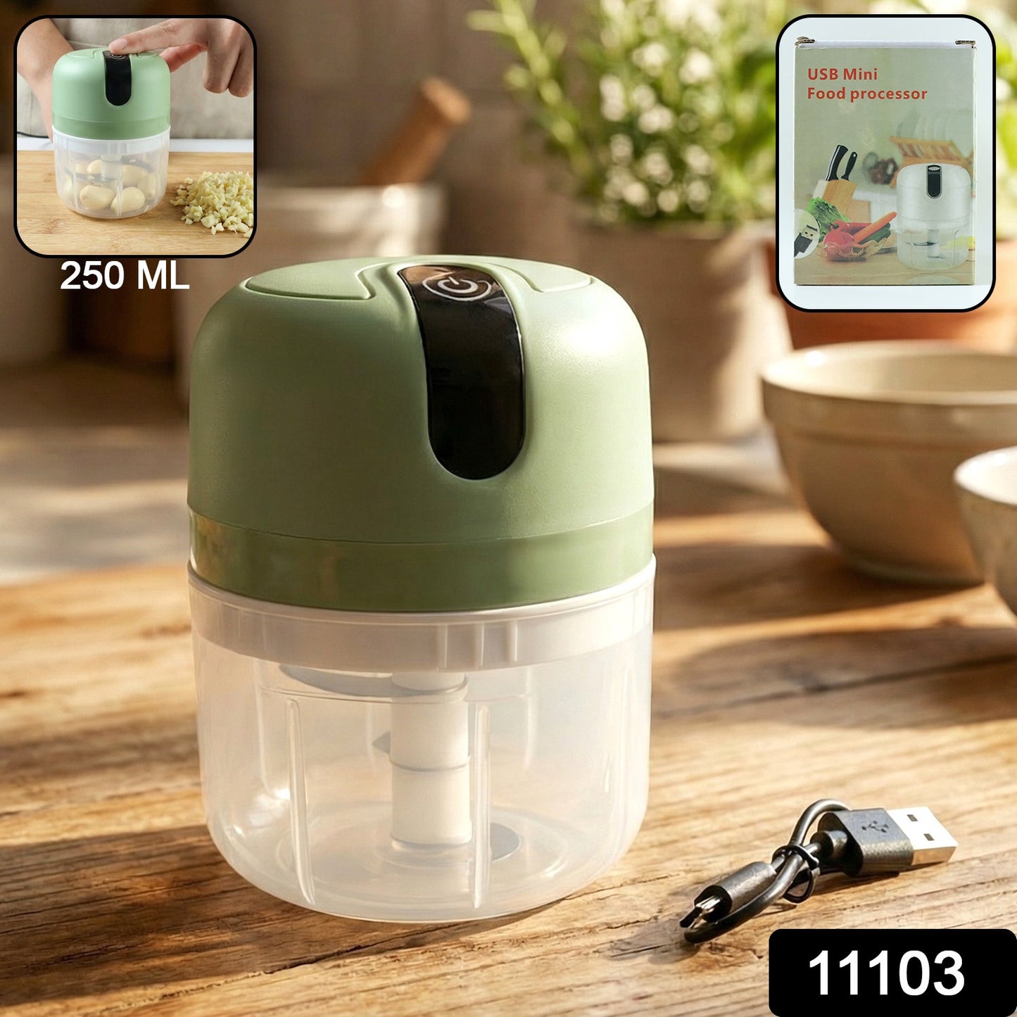 Mini Electric Food Processor  Vegetable Chopper Garlic Chopper  Machine  (250 Ml)