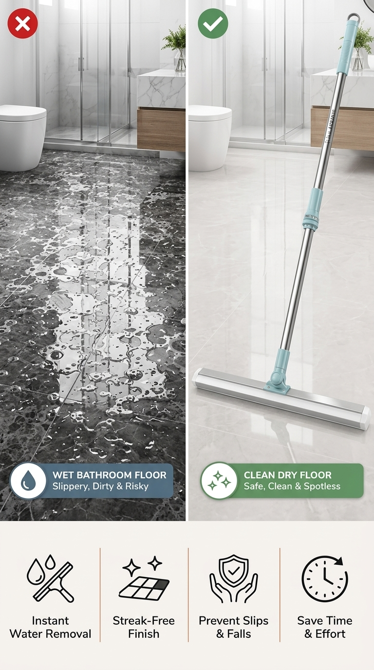 Magic Broom with Silicone Blade 180° Swivel Head Adjustable Long Handle Multipurpose Cleaning Wiper