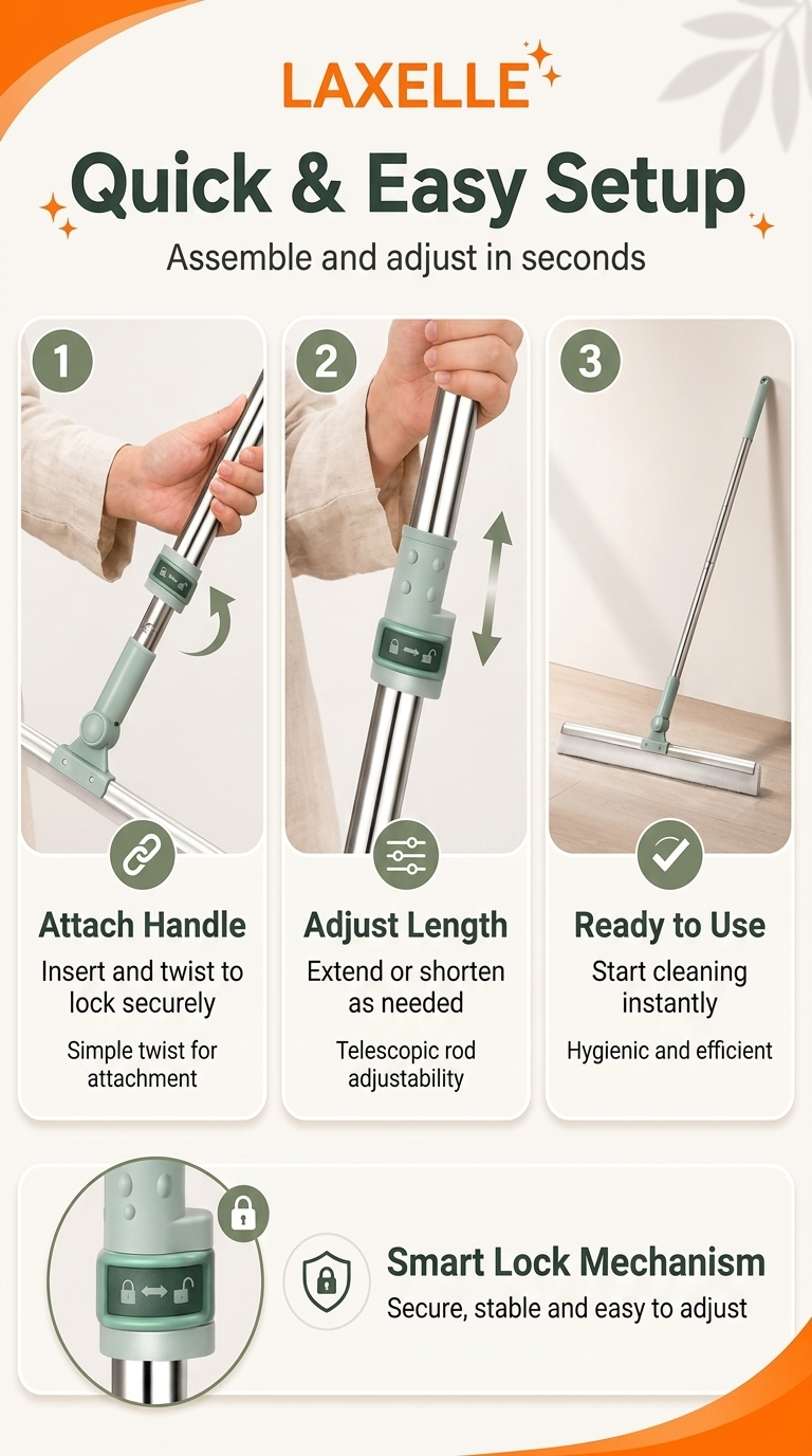 Magic Broom with Silicone Blade 180° Swivel Head Adjustable Long Handle Multipurpose Cleaning Wiper