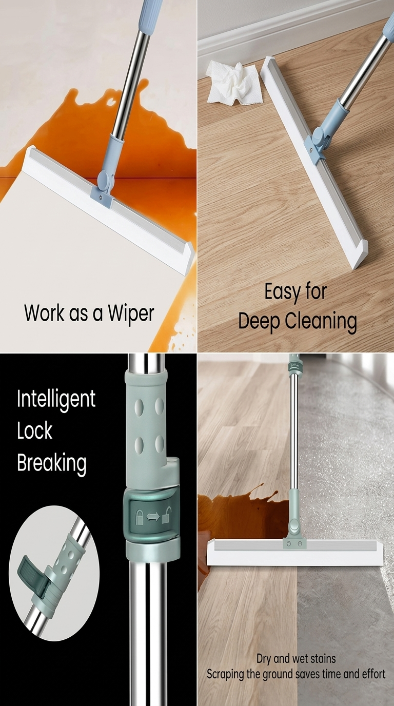 Magic Broom with Silicone Blade 180° Swivel Head Adjustable Long Handle Multipurpose Cleaning Wiper