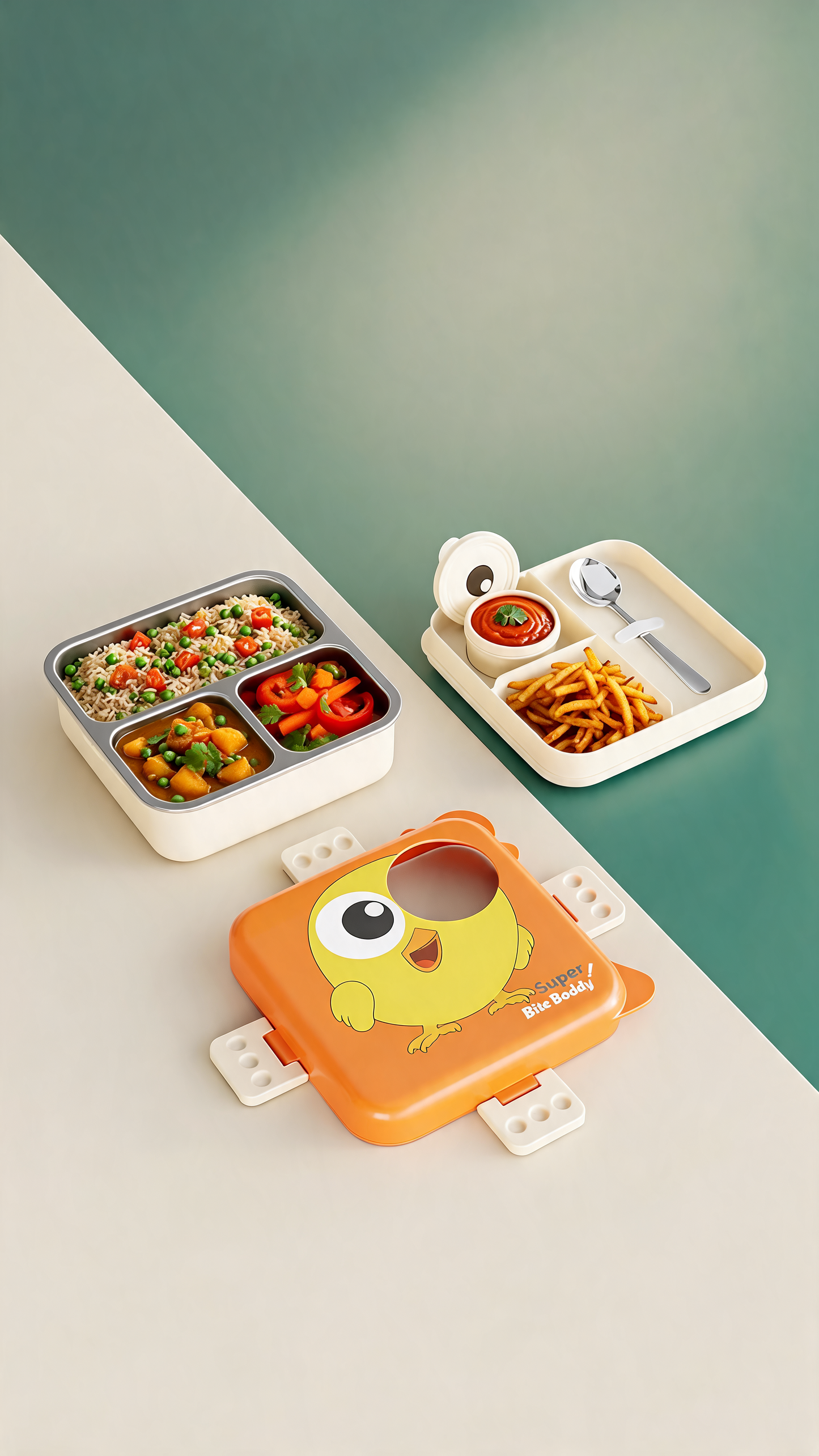 Shark Doo Doo Super Dinosaur Green Kids Lunch Box – Stainless Steel Insulated Tiffin for School with Spoon, BPA-Free | Leak-Resistant Bento Box with Tray & Container