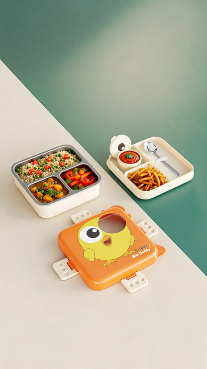 Shark Doo Doo Super Dinosaur Green Kids Lunch Box – Stainless Steel Insulated Tiffin for School with Spoon, BPA-Free | Leak-Resistant Bento Box with Tray & Container