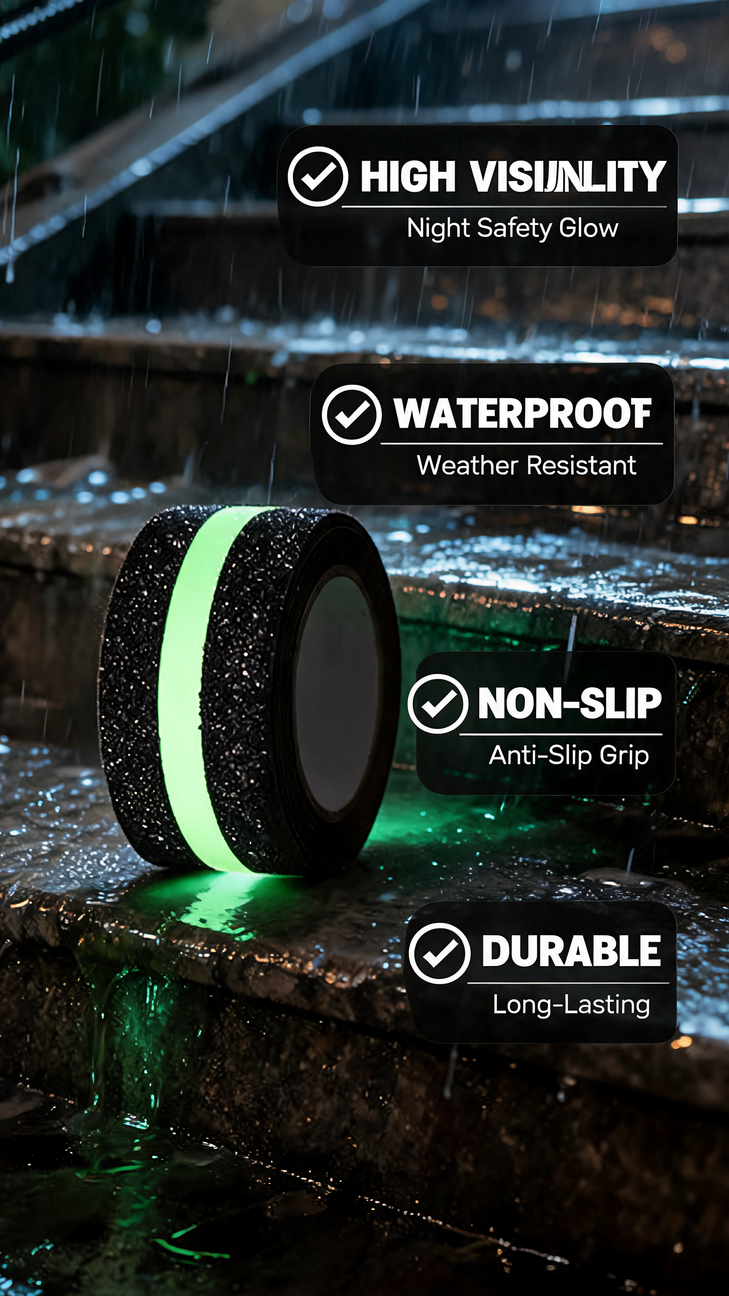 2 Pack 5-Meter Each , Anti Slip Tape with Glow in Dark Stripe for Stairs Waterproof Non Slip Strips for Stair & Green Non-Slip Heavy duty