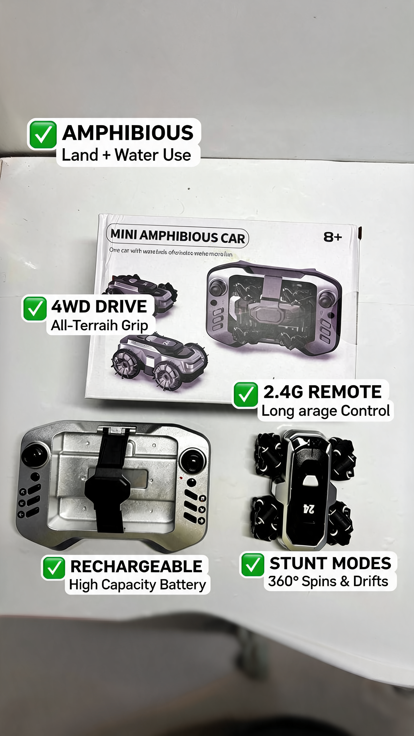 Mini land and Water car 4WD Drive Stunt Driving